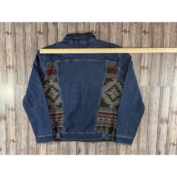Wrangler aztec panels Pleated Denim Jacket sz L color blue multi Vintage - Picture 1 of 9